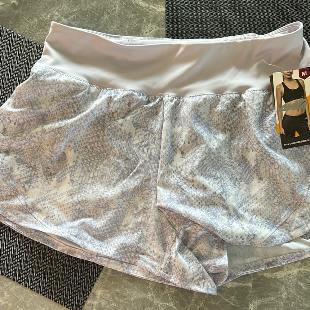 Avia White and Gray Athletic Shorts with Shimmery Overlay
